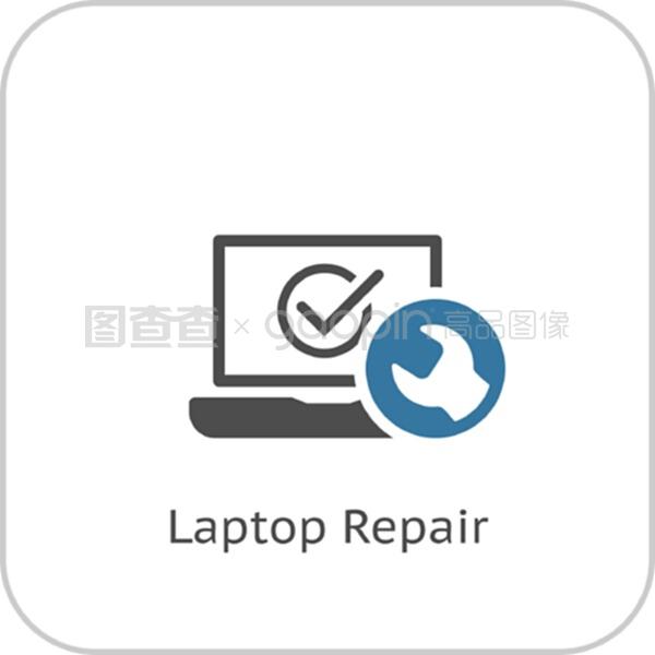 筆記本電腦修理圖標的平面設計與計算機設備維修